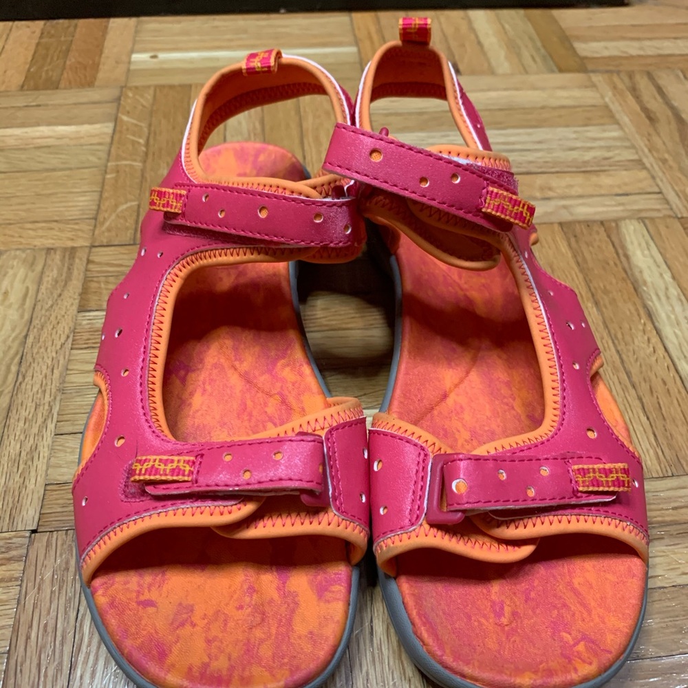 L.L Bean Pink Orange Velcro Hiking Camping Sandals Size 6 - Picture 5 of 13